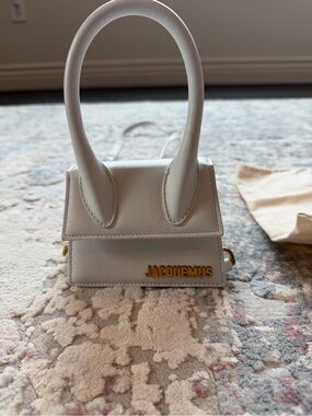 Jacquemus White Le Chiquito Mini Top-Handle Bag with Gold Logo